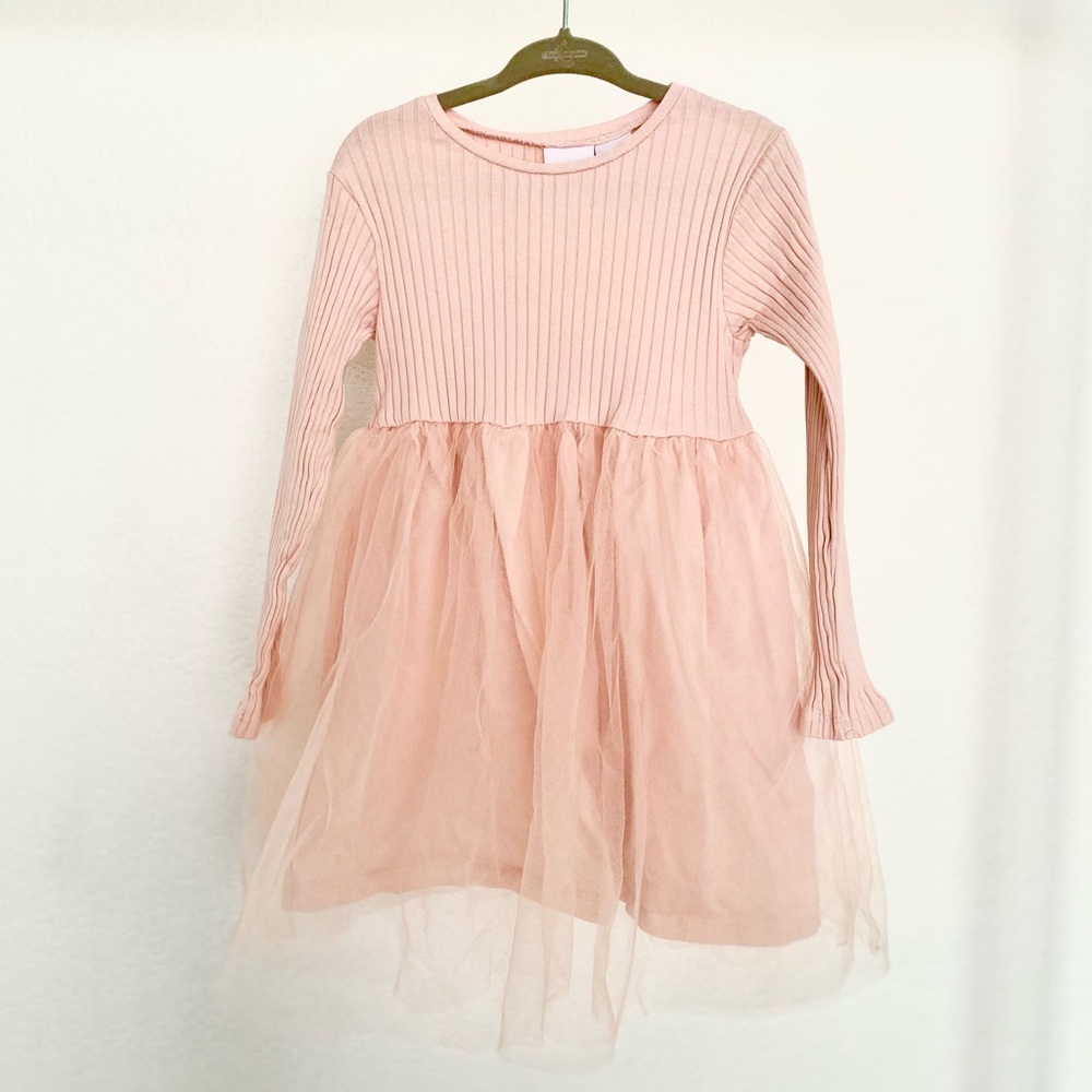 Zara Kids - Blush Pink Tulle Long Sleeve Dress